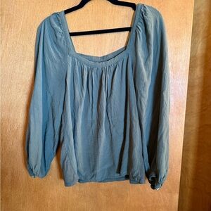 Olive green square neck cottagecore puff sleeve shirt